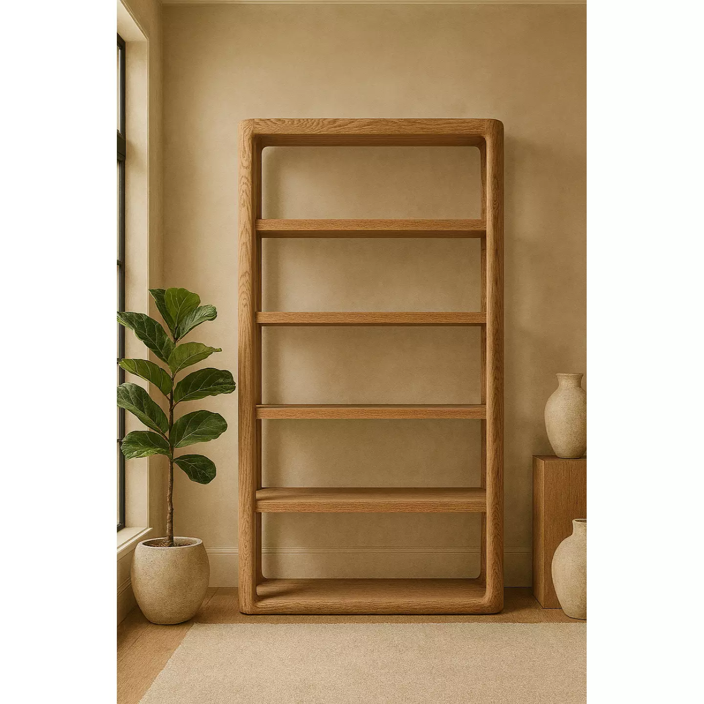 white oak open shelving