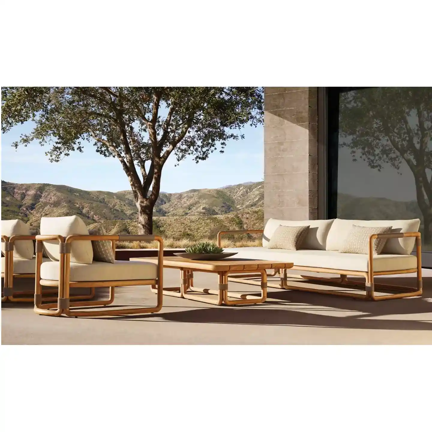 teak wood sofa with cushions