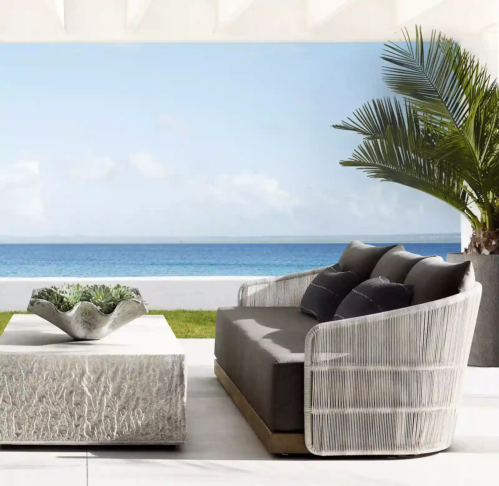 outdoor sofa with fire pit table