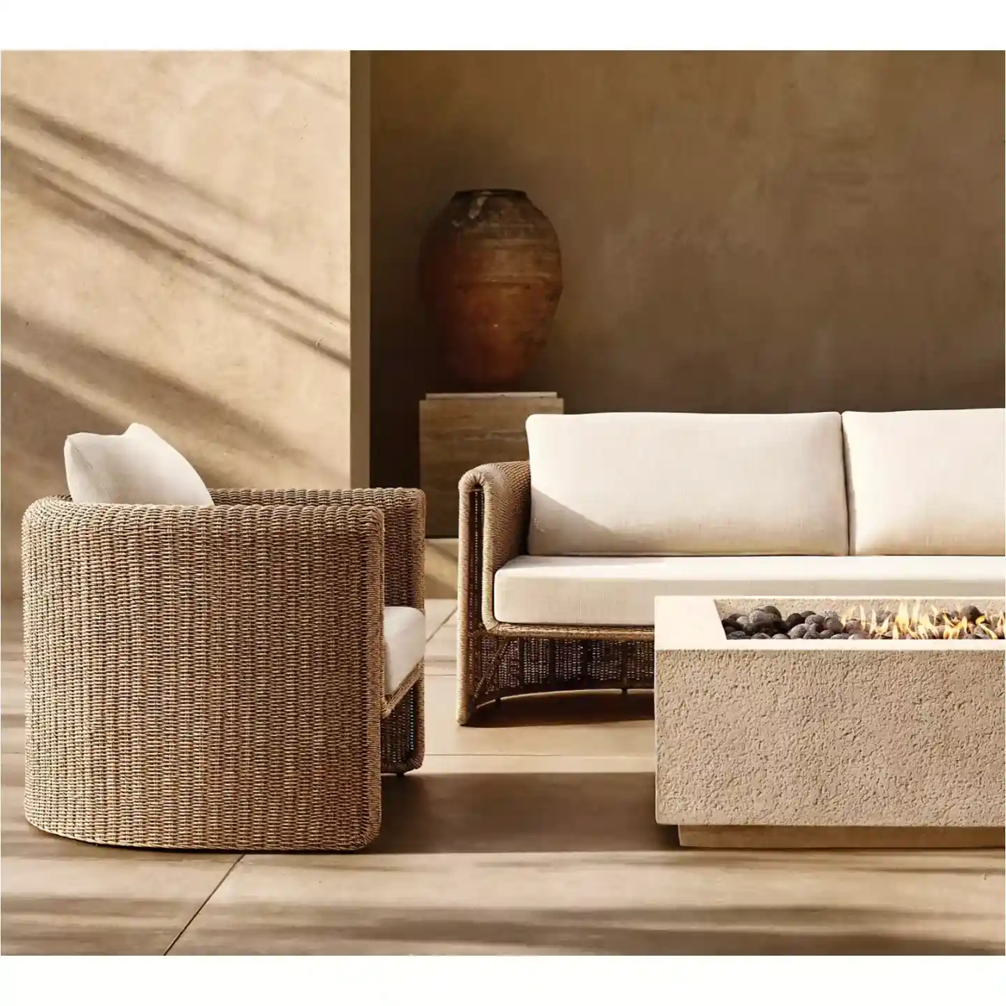 outdoor grey wicker sofa